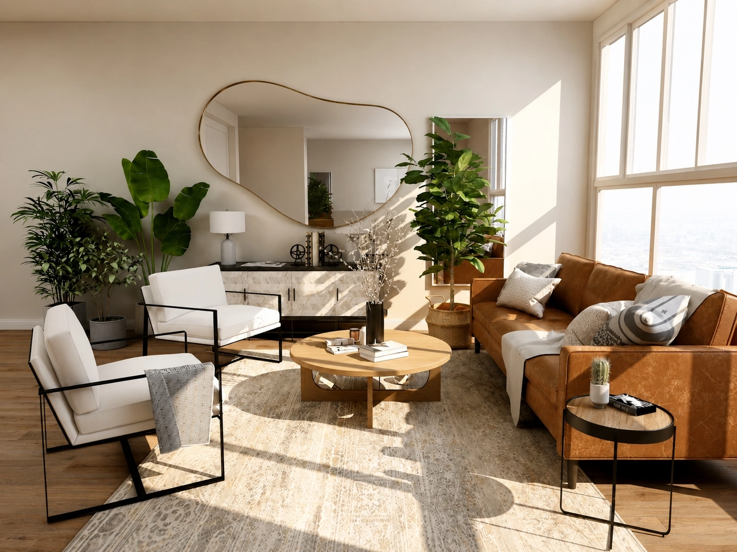 Ambiente elegante com espelho decorativo